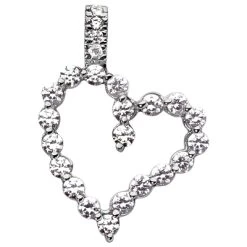 14K White Gold Round Diamond Floating Heart Pendant 2.12ct