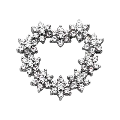 14K White Gold Round Diamond Floral Heart Pendant 2.80ct 3 14K White Gold Round Diamond Floral Heart Pendant 2.80ct