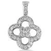 14K White Gold Round Diamond Floral Pendant 0.52ct