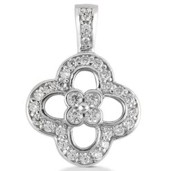 14K White Gold Round Diamond Floral Pendant 0.52ct