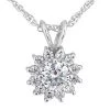 14K White Gold Round Diamond Flower Pendant 0.48ct