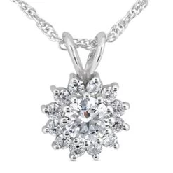 14K White Gold Round Diamond Flower Pendant 0.48ct
