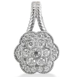 14K White Gold Round Diamond Flower Pendant 0.50ct 12.4mm