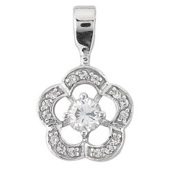14K White Gold Round Diamond Flower Pendant 0.50ct 13mm
