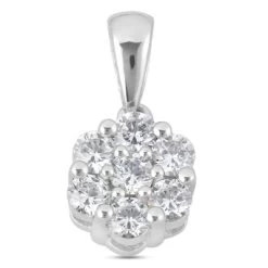 14K White Gold Round Diamond Flower Pendant 0.70ct 8mm