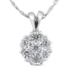 14K White Gold Round Diamond Flower Pendant 0.70ct 10mm