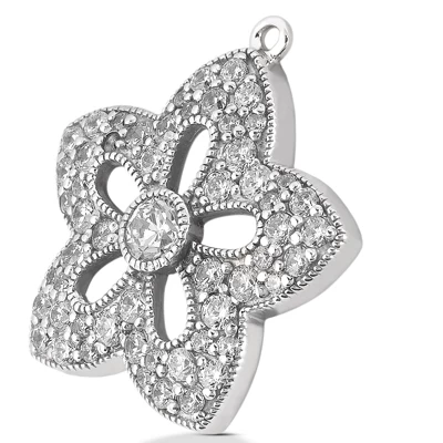 14K White Gold Round Diamond Flower Pendant 0.83ct 4 14K White Gold Round Diamond Flower Pendant 0.83ct - Image 2