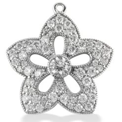 14K White Gold Round Diamond Flower Pendant 0.83ct