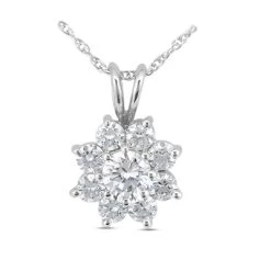 14K White Gold Round Diamond Flower Pendant 1.30ct