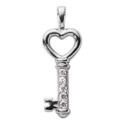 14K White Gold Round Diamond Heart Key Pendant 0.25ct