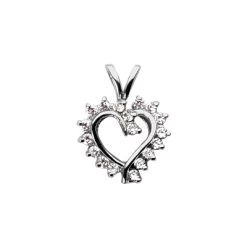14K White Gold Round Diamond Heart Necklace 0.36ct