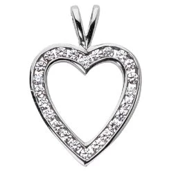 14K White Gold Round Diamond Heart Necklace 0.72ct