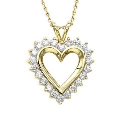 14K Yellow Gold Round Diamond Heart Necklace 1.76ct