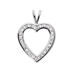 14K White Gold Bezel Set Round Diamonds Heart Pendant 0.48ct