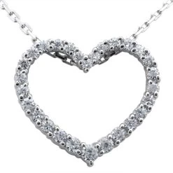 14K White Gold Round Diamond Heart Pendant 0.50ct 18mm