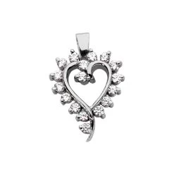14K White Gold Round Diamond Heart Pendant 0.51ct