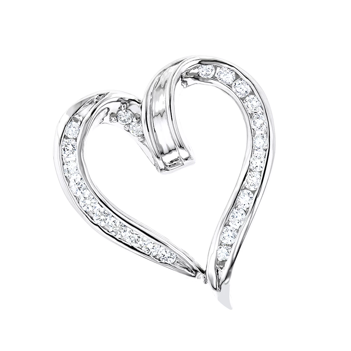 Round Diamonds Designer Heart Pendant 0.62ct 14K White Gold 3 Round Diamonds Designer Heart Pendant 0.62ct 14K White Gold