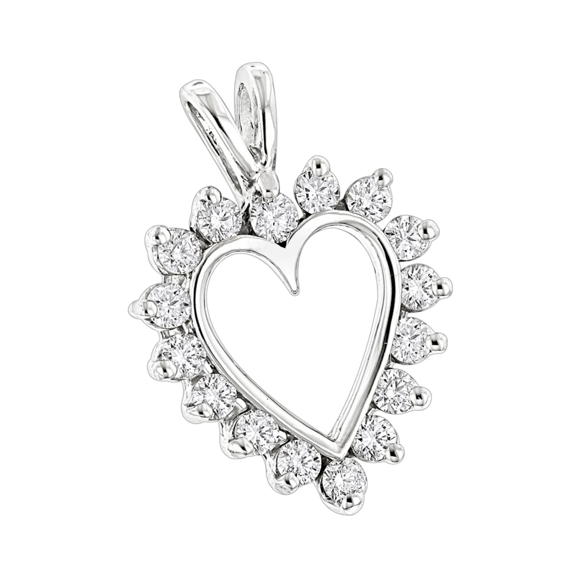 14K White Gold Round Diamond Heart Pendant 0.64ct 16mm 3 14K White Gold Round Diamond Heart Pendant 0.64ct 16mm