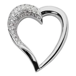Designer 14K White Gold Round 0.72ct Diamond Heart Pendant