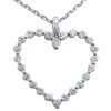 Large 14K White Gold Round Diamond Heart Pendant 0.78ct