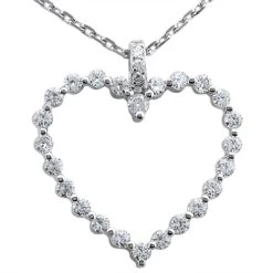 Large 14K White Gold Round Diamond Heart Pendant 0.78ct