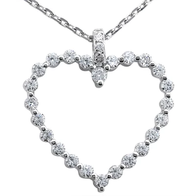 Large 14K White Gold Round Diamond Heart Pendant 0.78ct 3 Large 14K White Gold Round Diamond Heart Pendant 0.78ct