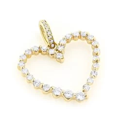14K Yellow Gold Round Diamond Heart Pendant 1ct 15/16 In (24mm)