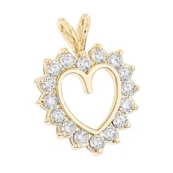14K Yellow Gold Round Diamond Heart Pendant For Women 2.4ct Open Heart Design