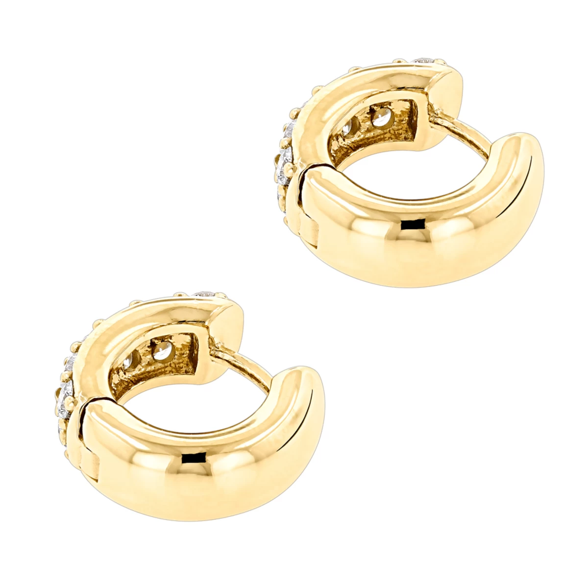 14K Yellow Gold Round Diamond Huggie Earrings Hoops 0.62ct 7 14K Yellow Gold Round Diamond Huggie Earrings Hoops 0.62ct - Image 5