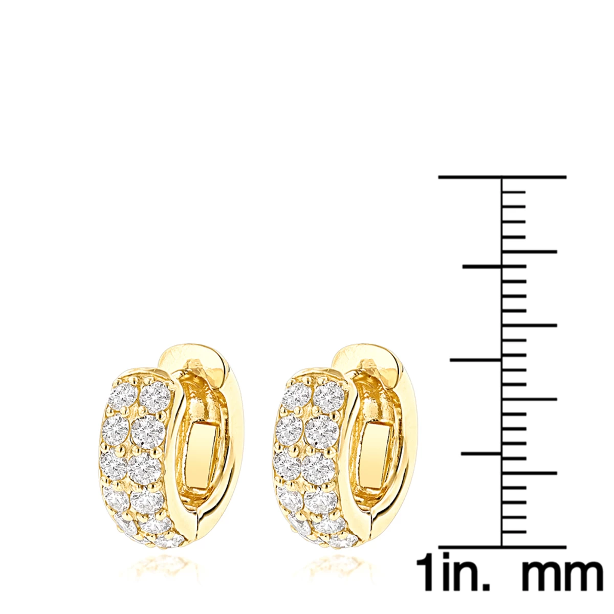14K Yellow Gold Round Diamond Huggie Earrings Hoops 0.62ct 10 14K Yellow Gold Round Diamond Huggie Earrings Hoops 0.62ct - Image 8