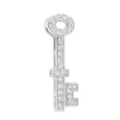 Small 14K White Gold Round Diamond Key Pendant For Women 0.25ct