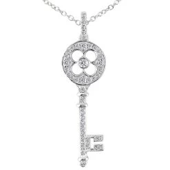 14K White Gold Round Diamond Key Pendant 0.38ct 12.5mm