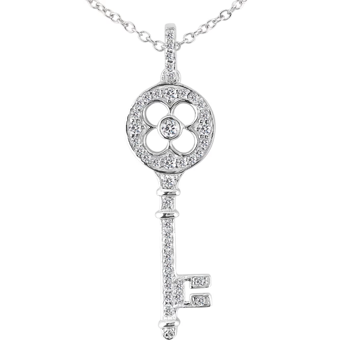 14K White Gold Round Diamond Key Pendant 0.38ct 12.5mm 3 14K White Gold Round Diamond Key Pendant 0.38ct 12.5mm