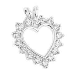 14K White Gold Round Diamond Open Heart Pendant For Women 1.9ct