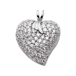 14K White Gold Round Diamond Pave Heart Pendant 1.44ct