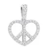 14K White Gold Round Diamond Peace Sign Heart Pendant 0.63ct