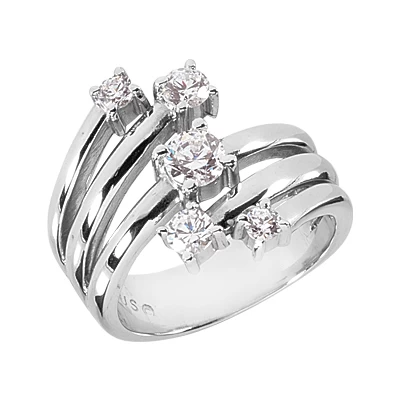 14K White Gold Round Diamond Right Hand Ladies Ring 0.59ct 3 14K White Gold Round Diamond Right Hand Ladies Ring 0.59ct