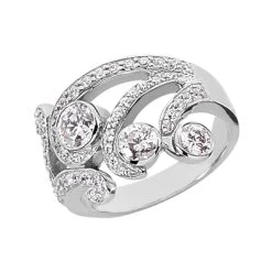 14K White Gold Round Diamond Right Hand Women's Ring 1.17ct