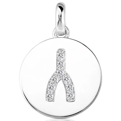 14K White Gold Round Diamond Wishbone Necklace Pendant 0.09 3 14K White Gold Round Diamond Wishbone Necklace Pendant 0.09