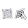 14K White Gold 1 Carat Round & Princess Cut Diamond Earrings Square Studs Men's Or Women's