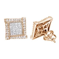 14K White Gold 1 Carat Round & Princess Cut Diamond Earrings Square Studs Men's Or Women's -Fashion Accessories Shop 14k gold round princess cut diamond earrings square studs by luxurman ro