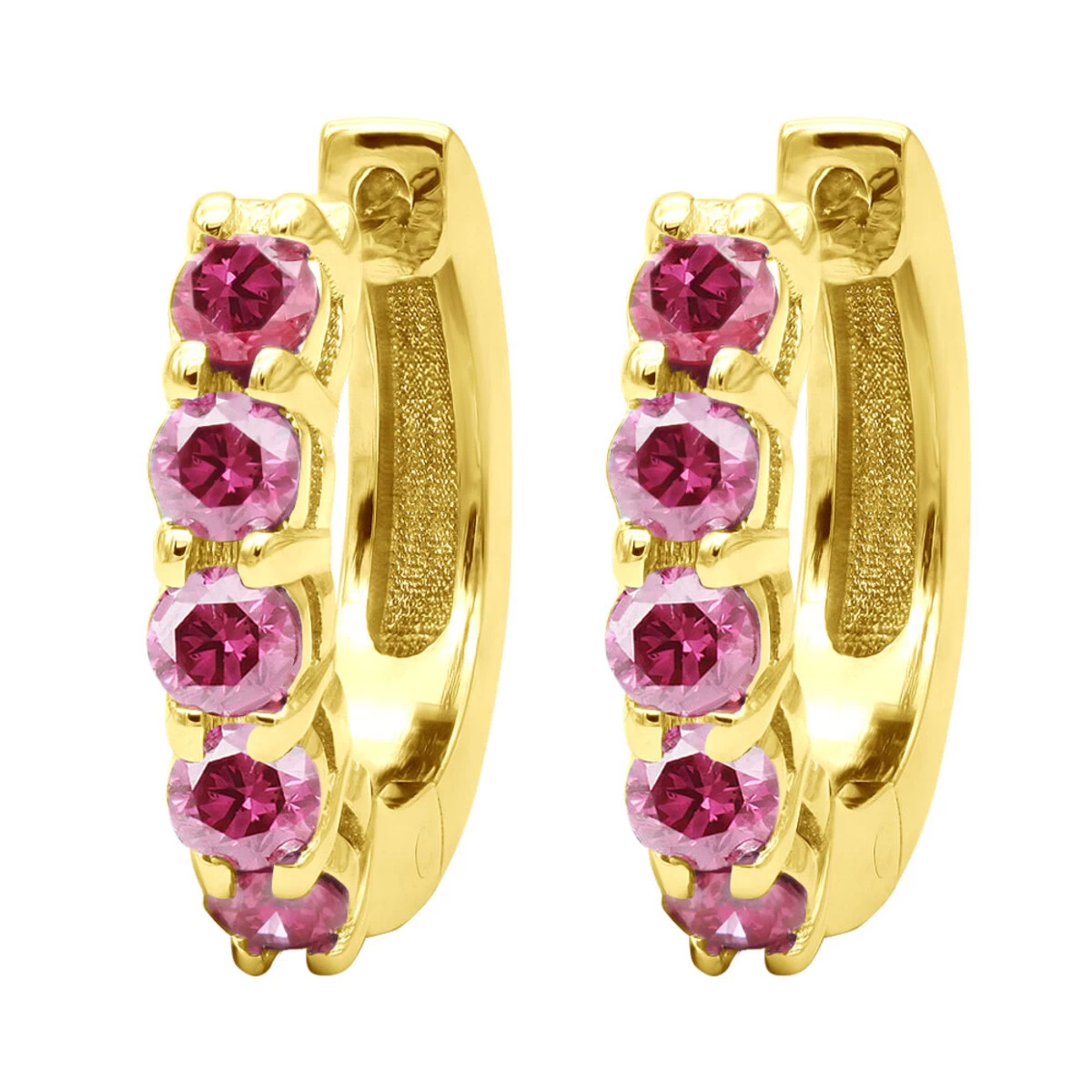 14K Yellow Gold Ruby Hoop Earrings 1/2 Inch 1 Carat Small Huggies 3 14K Yellow Gold Ruby Hoop Earrings 1/2 Inch 1 Carat Small Huggies