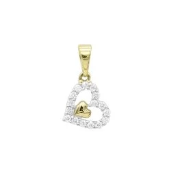 14K Yellow Gold Small Diamond Heart Pendant For Women By Luxurman