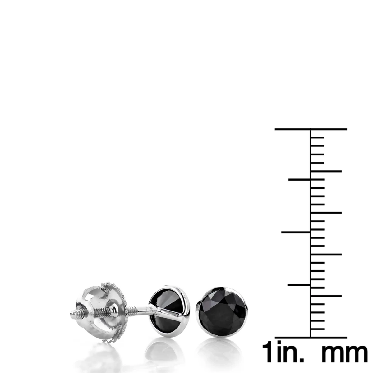 14K White Gold Solitaire Black Round Diamond Bezel Stud Earrings 1.5ct 8 14K White Gold Solitaire Black Round Diamond Bezel Stud Earrings 1.5ct - Image 6