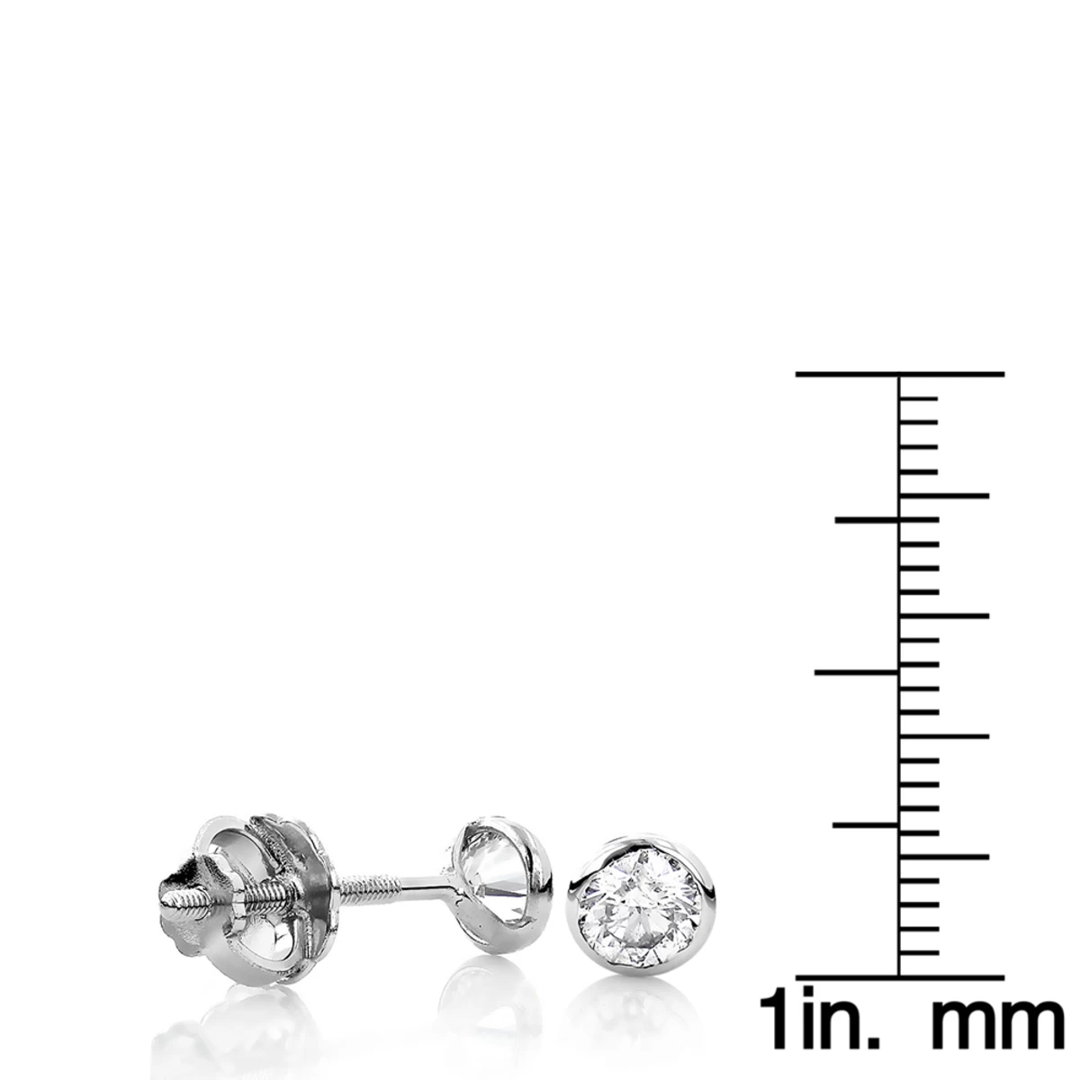 14K White Gold Solitaire Round Bezel Set Diamond Stud Earrings 1.5ct 6mm 7 14K White Gold Solitaire Round Bezel Set Diamond Stud Earrings 1.5ct 6mm - Image 5