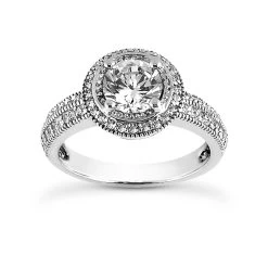 14K White Gold Unique Diamond Engagement Ring 0.76ct 3.3mm