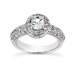14K White Gold Unique Diamond Engagement Ring 1.07ct 9.10mm