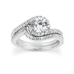 14K White Gold Unique Diamond Engagement Ring Set 0.44ct