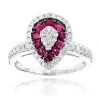 14K White Gold Unique Pear Shape Diamond And Ruby Women's Ring Drop Design 1tcw