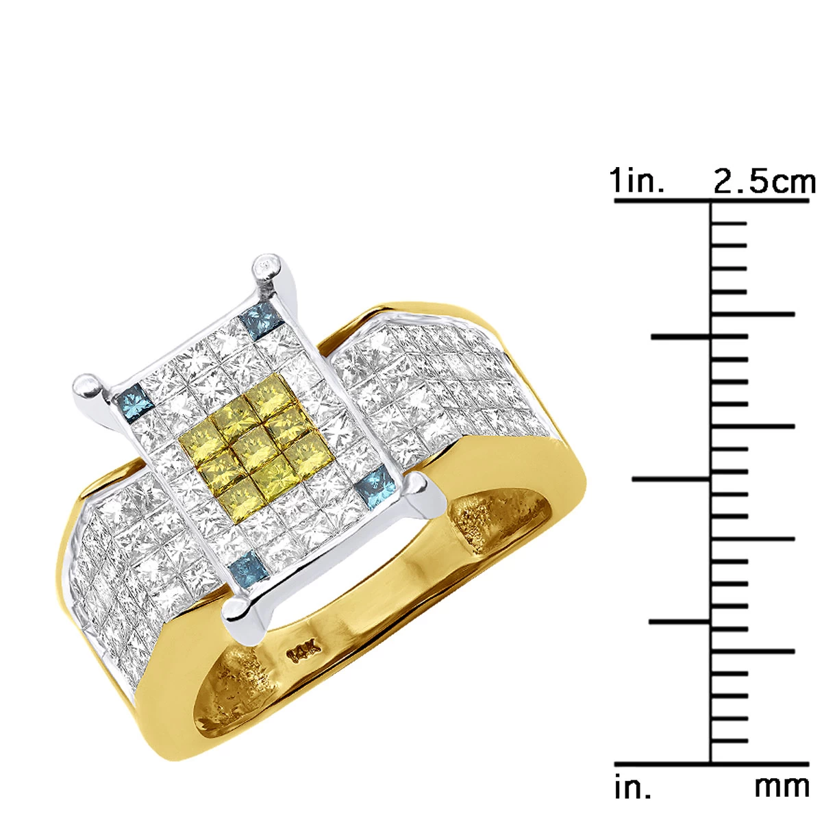 14K Yellow Gold Unique White Yellow Blue Diamond Engagement Ring 2.75ct 5 14K Yellow Gold Unique White Yellow Blue Diamond Engagement Ring 2.75ct - Image 3
